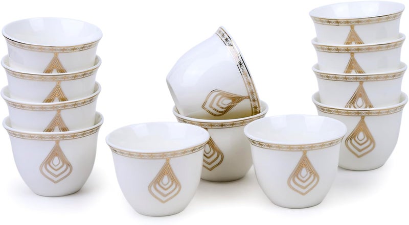 Shallow Porcelain Nyla Cawa Cup, 80ml (12 Pieces, White & Gold) || Luxurious Tea Cup, Coffee Cup - Image 1